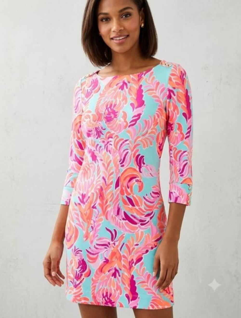 EUC Lilly Pulitzer Sophie Dress in Poolside Blue Love Birds Pink Blue S UPF 50+